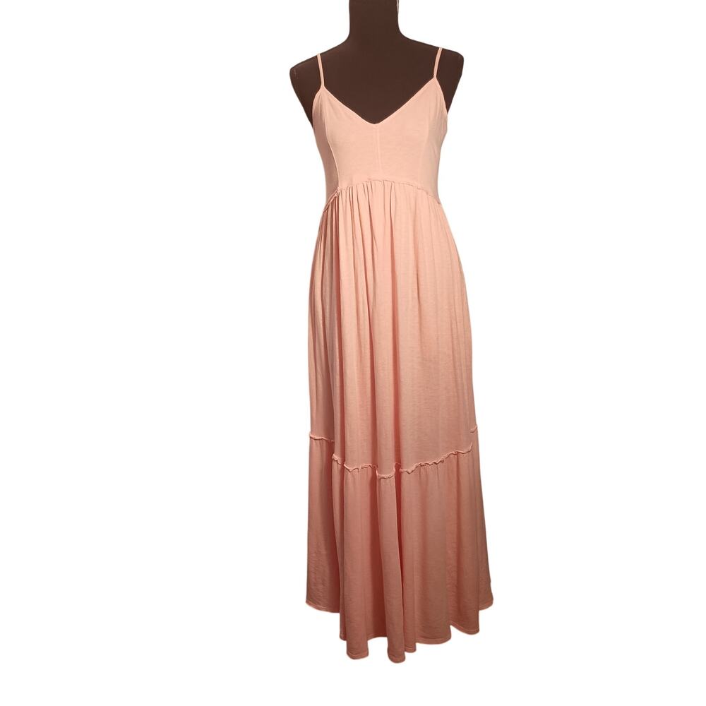 American Eagle Spaghetti Adj Strap Peach colored Maxi Dress Tiered Boho NWT Med